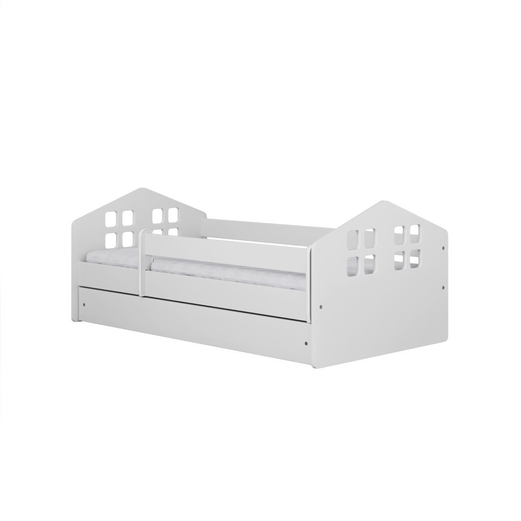Lit classique NOAH forme maison avec tiroir chambre enfant bordeaux kamazza