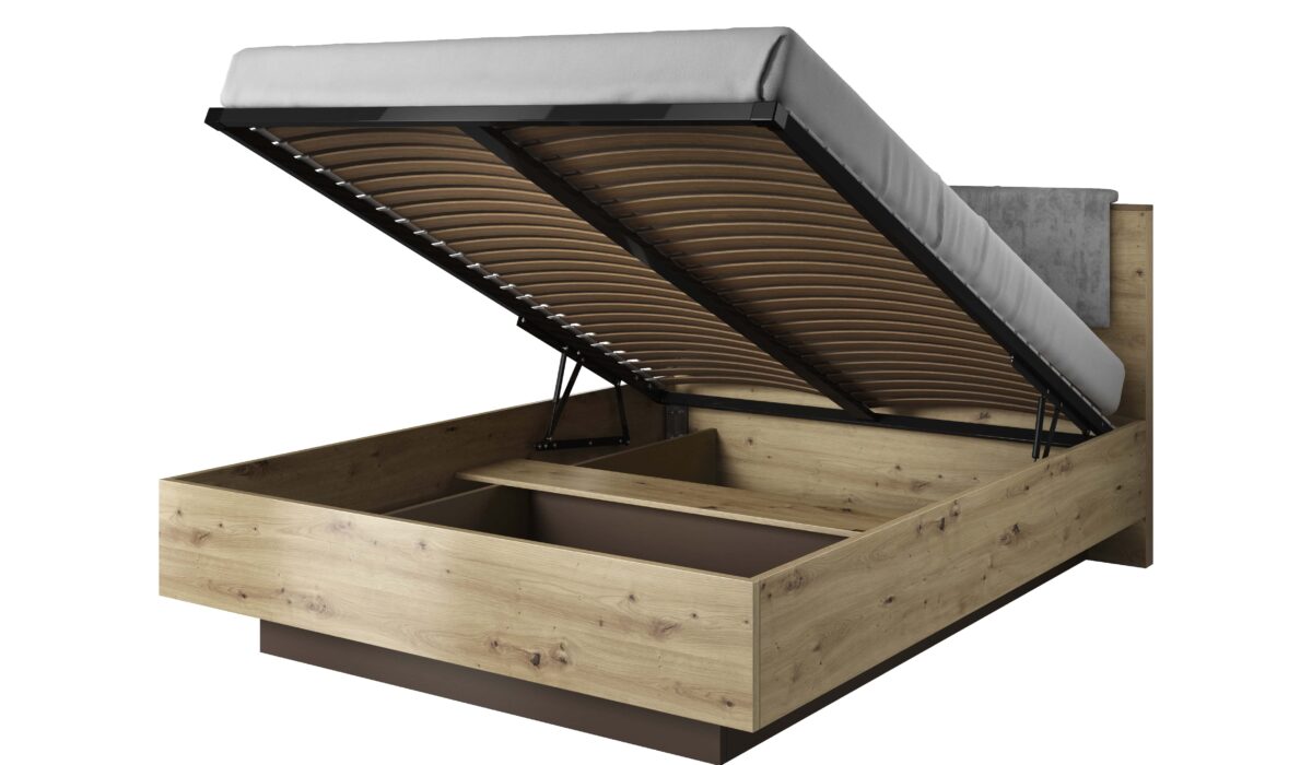 Lit coffre BRYCE Chêne et gris – KAMAZZA chambre