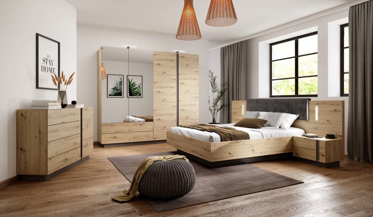 Chambre BRYCE lit avec sommier relevable BRYCE qualité européenne KAMAZZA