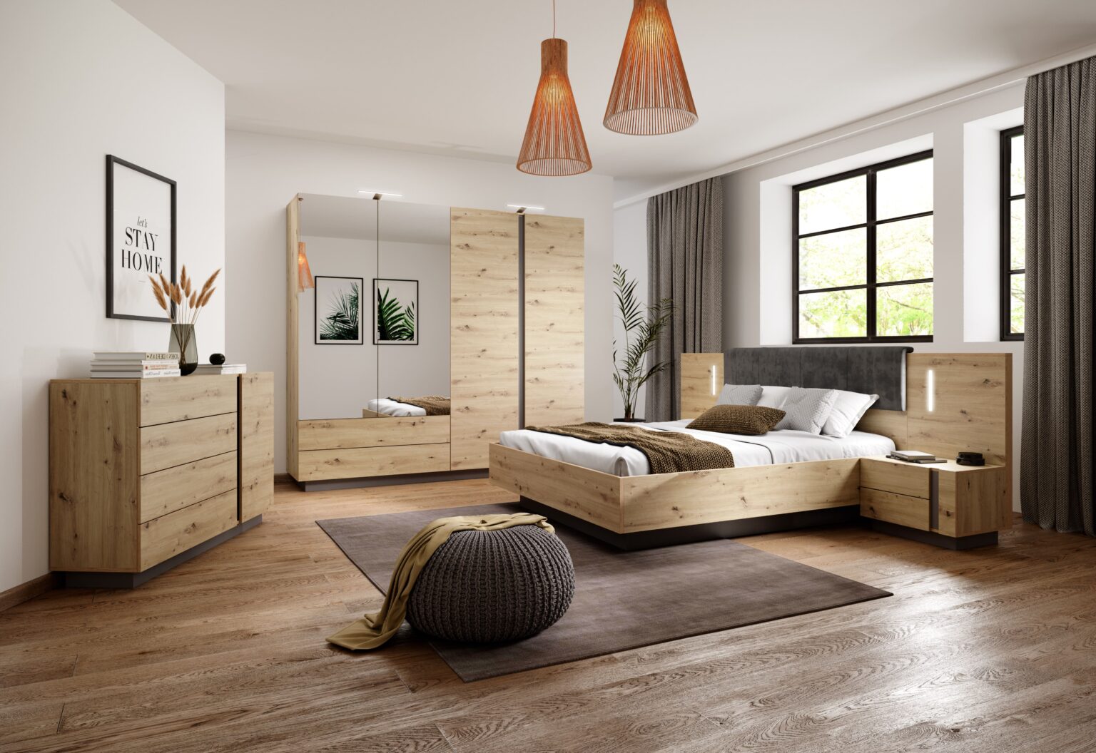Chambre BRYCE lit avec sommier relevable BRYCE qualité européenne KAMAZZA