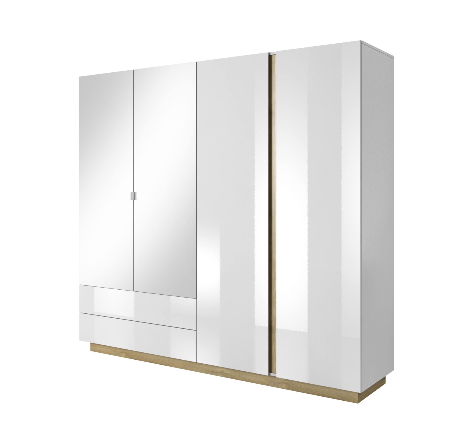 Armoire 200 cm BRYCE Blanc brillant et chêne chambre KAMAZZA