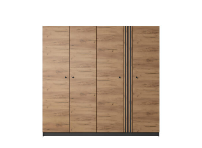 Armoire Chambre penderie et étagères 4 portes 220 cm Chêne et Noir – ALYA