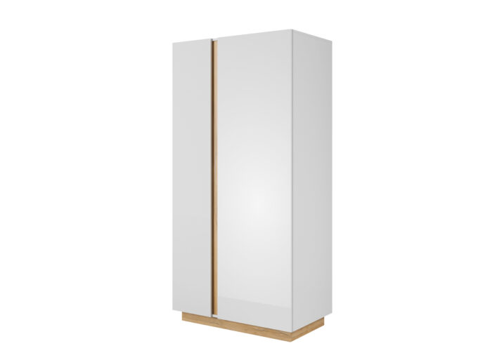 Armoire 96,5 cm BRYCE blanc brillant et chêne chambre KAMAZZA