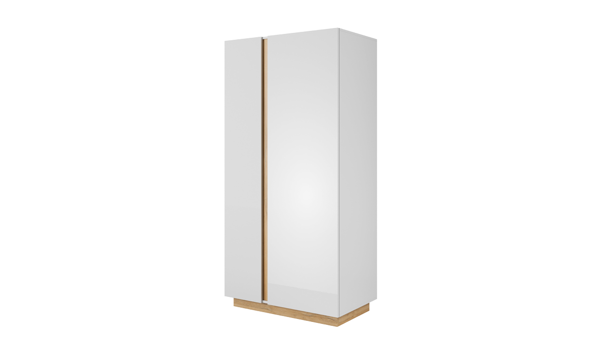 Armoire 96,5 cm BRYCE blanc brillant et chêne chambre KAMAZZA