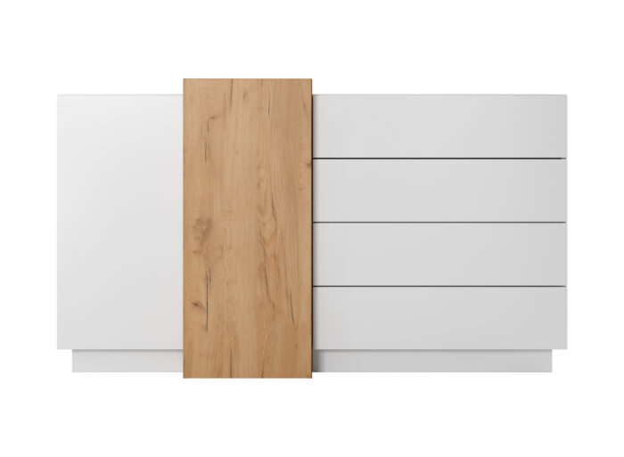 Commode Chambre 4 tiroirs et 2 portes 160cm Blanc et Chêne – ALMOSA
