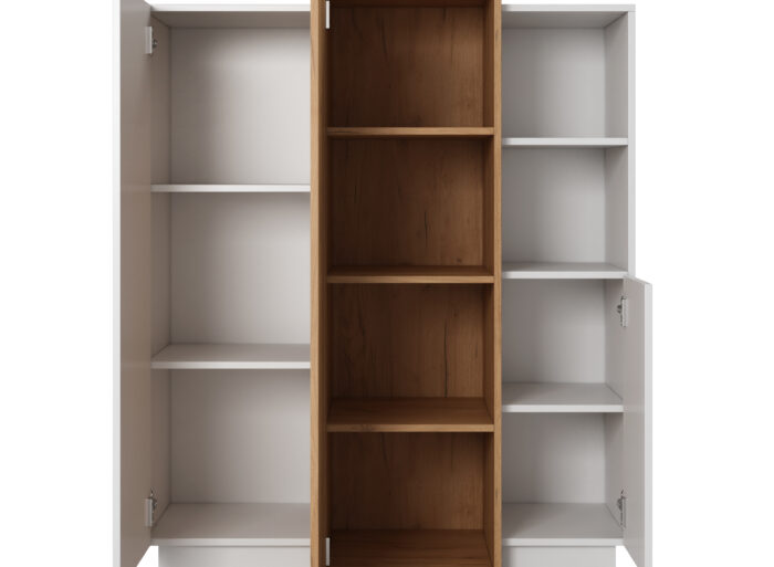 Buffet haut 110cm 3 portes 2 niches ouvertes Blanc et Chêne – ALMOSA