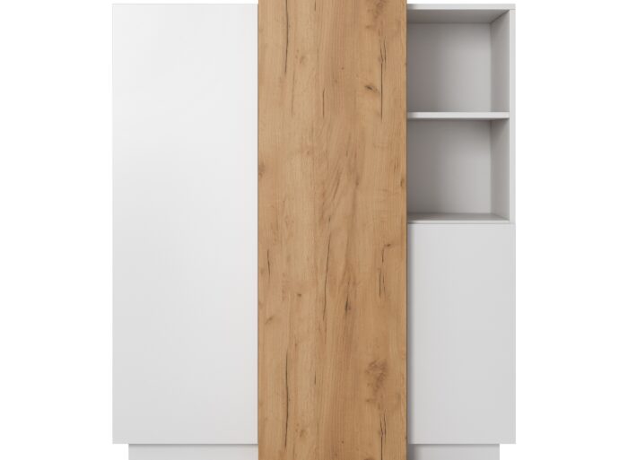 Buffet haut 110cm 3 portes 2 niches ouvertes Blanc et Chêne – ALMOSA