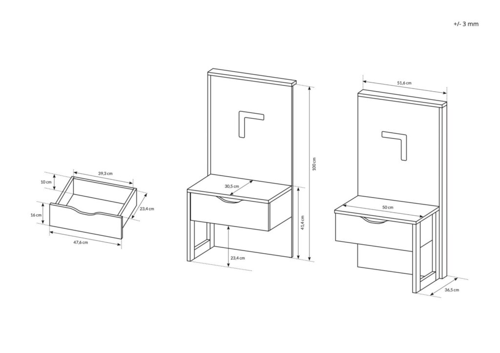 Croquis ensemble de 2 chevets STOCKHOLM