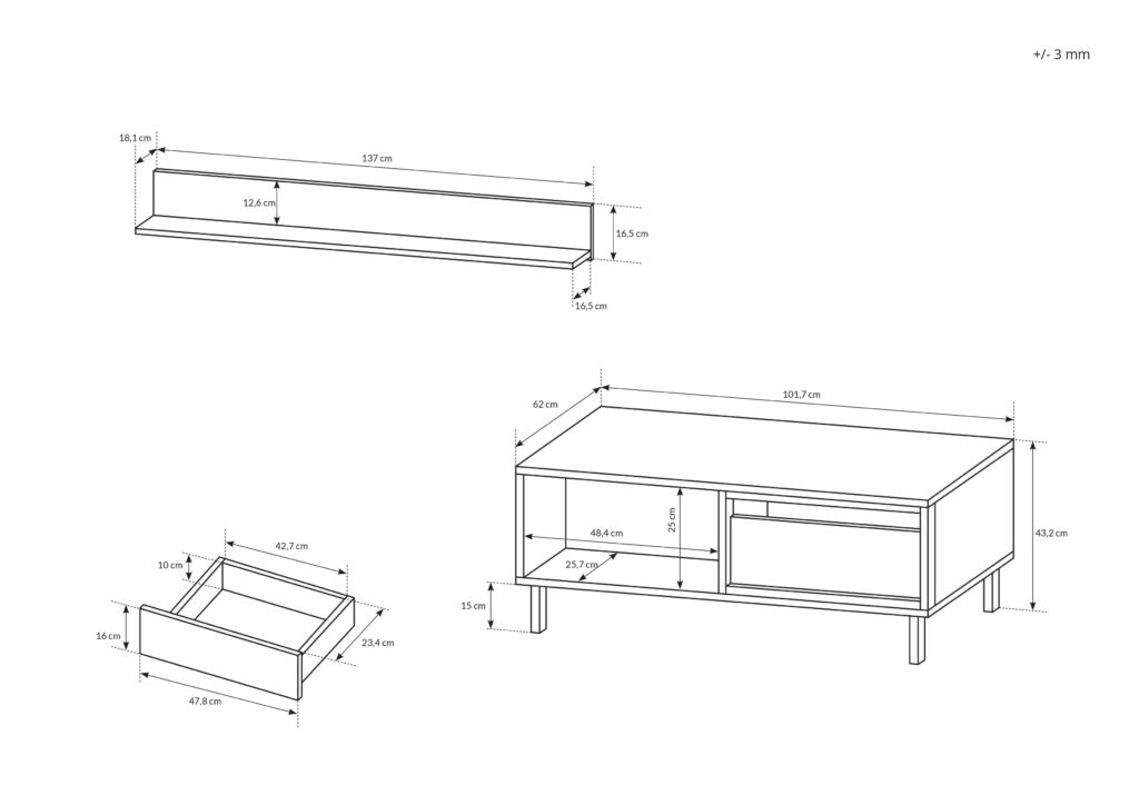 Schéma croquis Table basse NOË salon KAMAZAA