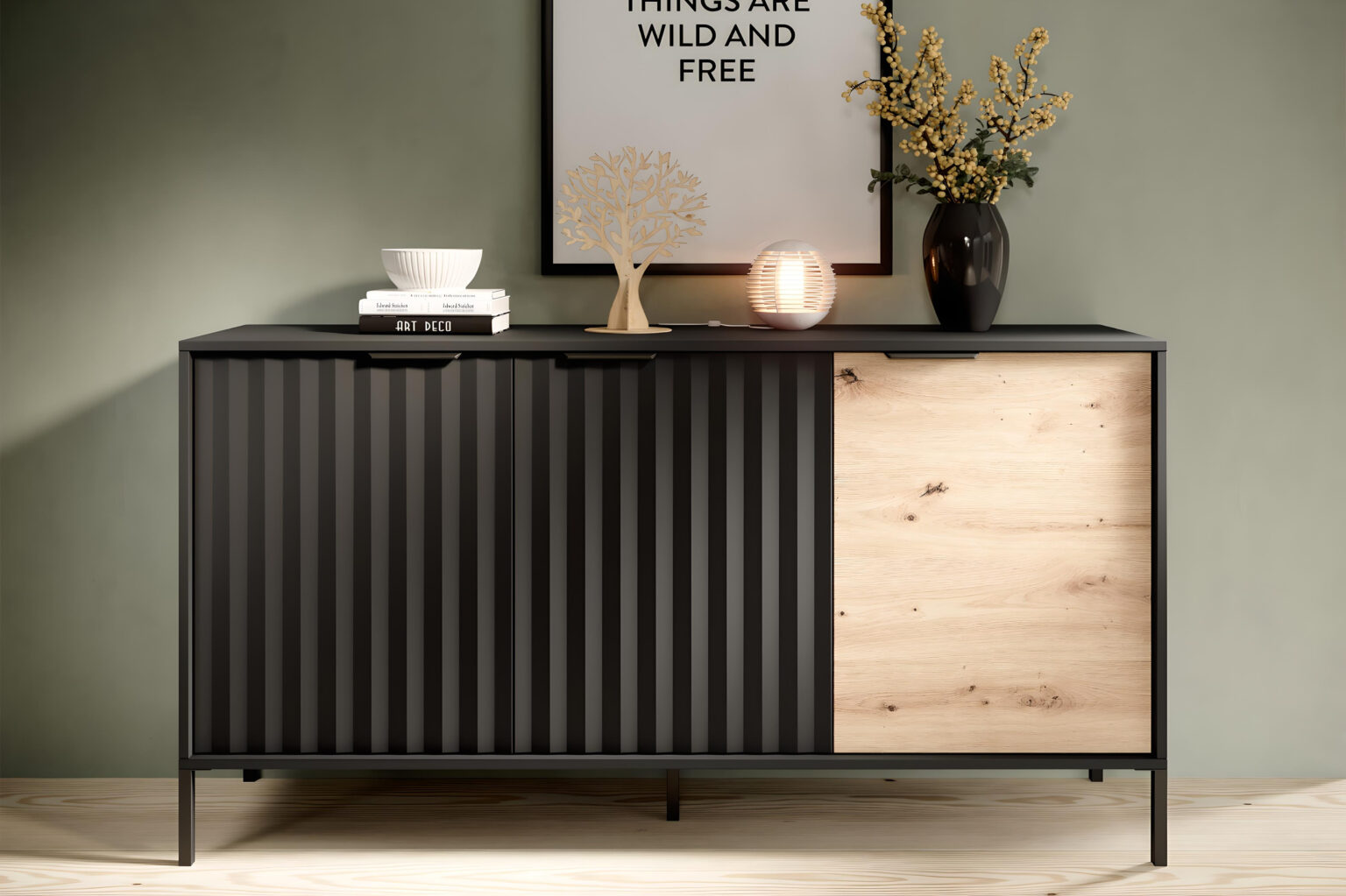 Buffet 3 portes LIEF tendance KAMAZZA noir et bois