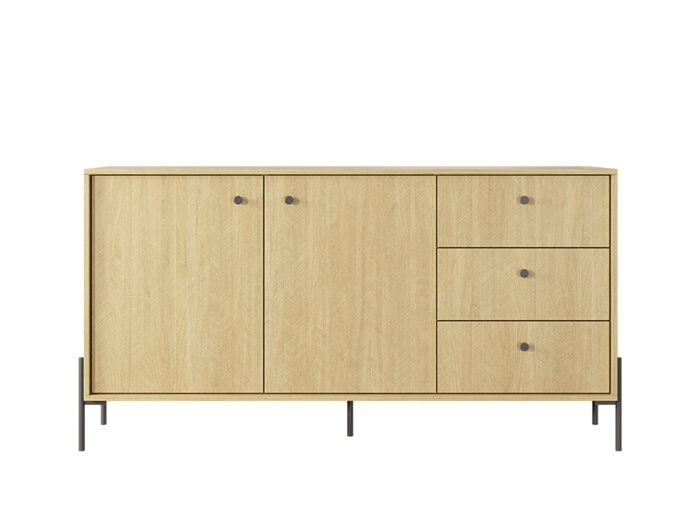 Buffet Bas 3 Tiroirs 2 portes Chêne 160 cm - NAVDI