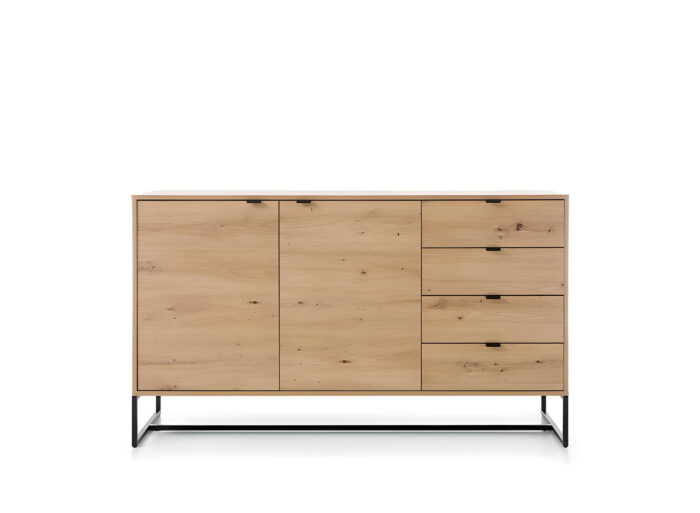 Buffet 2 portes 4 tiroirs Chêne et Noir 153 cm – CELINE