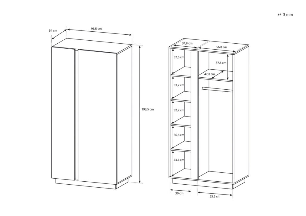 Croquis armoire BRYCE 2 portes KAMAZZA