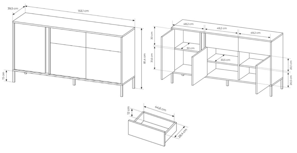 Croquis buffet LIXIA avec tiroirs