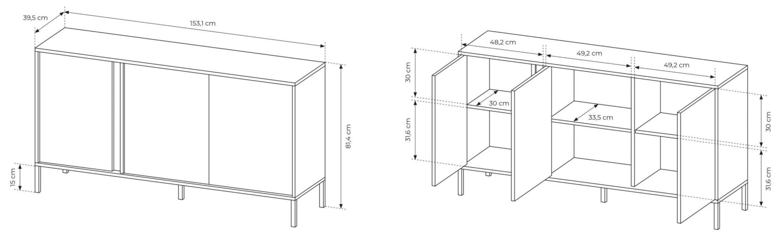 Croquis buffet bas 3 portes LIXIA