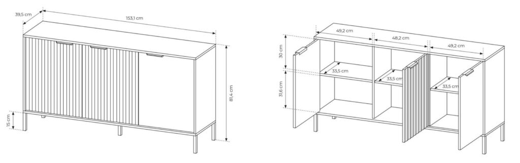 Croquis buffet bas à 3 portes LIEF