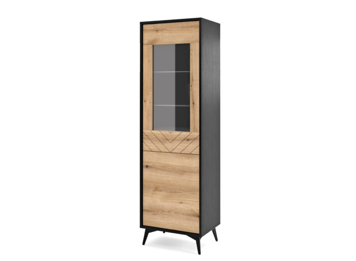 Vitrine 2 portes Chêne et Noir pieds métal 54cm – THAÏS