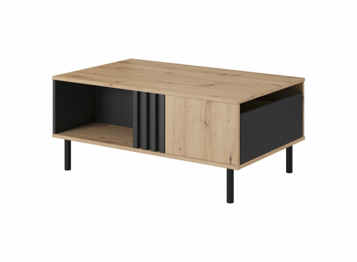 Table basse avec un tiroirs pieds métal Noir et Chêne – DUSTY