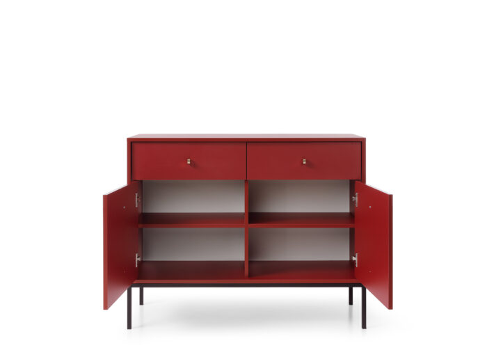 Buffet 2 portes 2 tiroirs pieds métal Rouge 104cm – ROSALIA