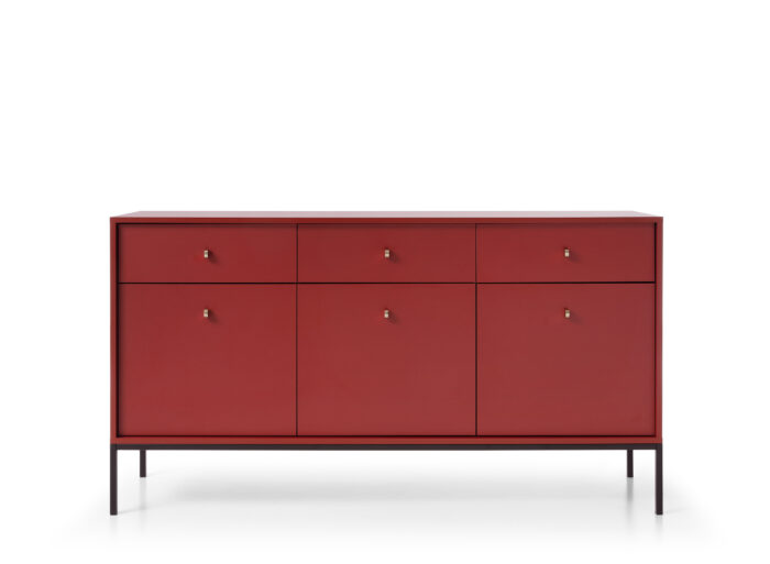 Buffet 3 portes 3 tiroirs pieds métal Rouge 154cm – ROSALIA