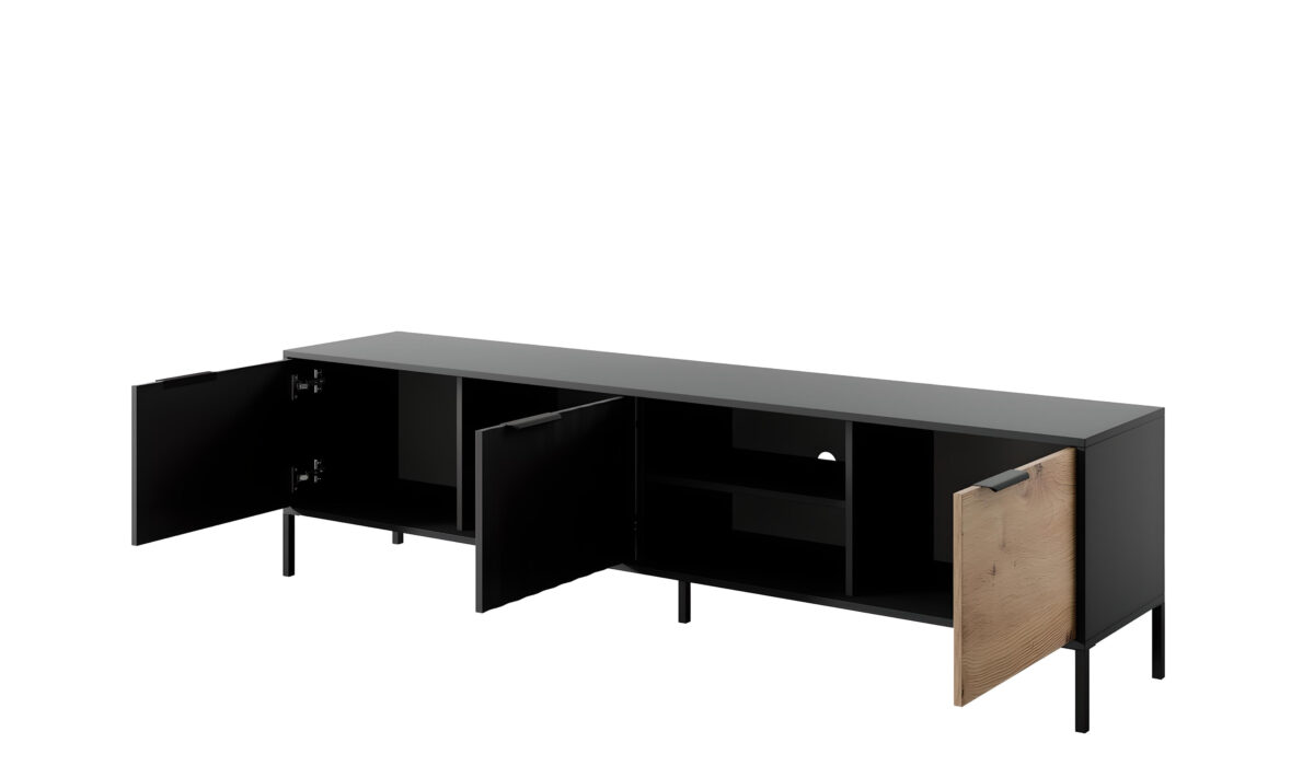 Meuble télé 203 cm LIEF NOIR 3 portes salon tendance KAMAZZA