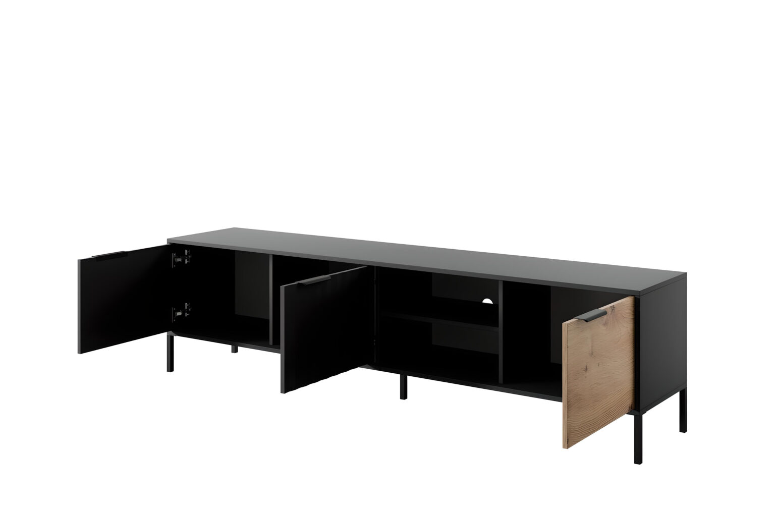 Meuble télé 203 cm LIEF NOIR 3 portes salon tendance KAMAZZA