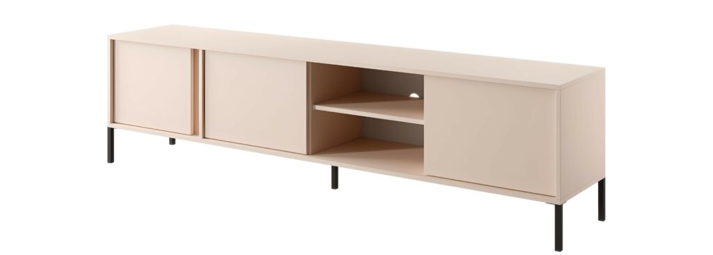 Meuble télé 3 portes 2 niches 200 cm LIXIA beige