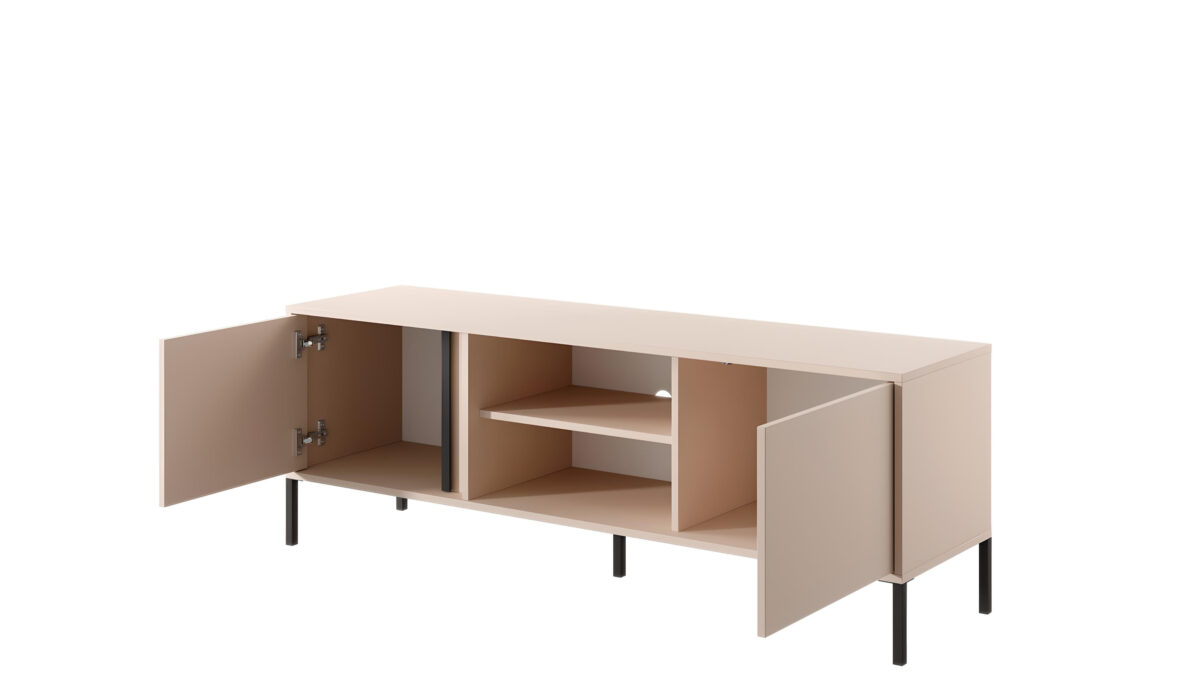 Meuble télé LIXIA beige 153 cm fonctionnel avec ses nombreux rangements