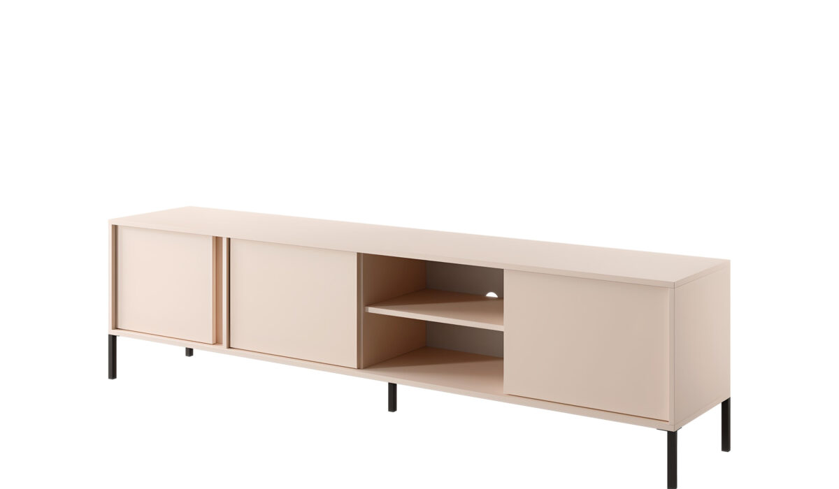 Meuble télé LIXIA beige 2 portes 2 niches KAMAZZA