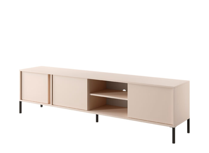 Meuble télé 3 portes 2 étagères Beige 200 cm – LIXIA