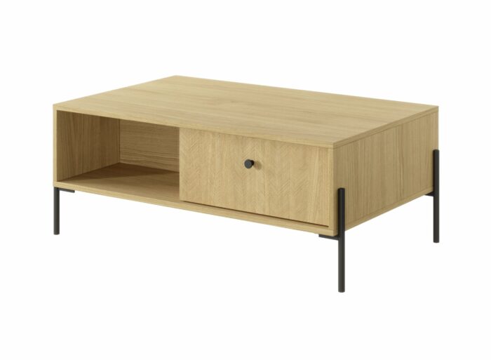 Table basse 1 tiroir pieds métal Chêne et Noir – NAVDI