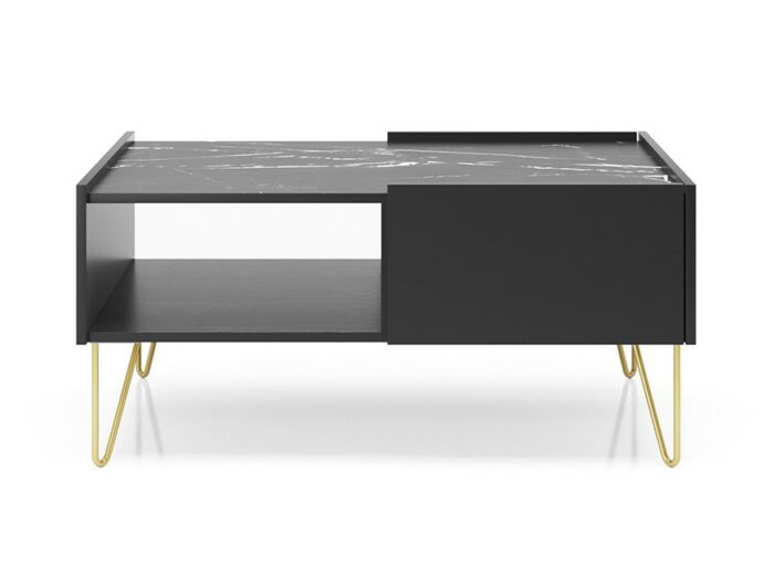 Table Basse 2 tiroirs noir pieds métal – ALICIA