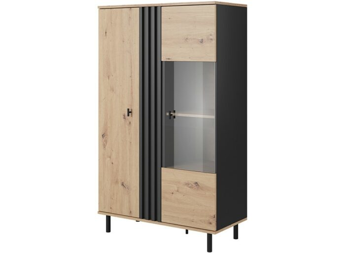 Vitrine 2 portes 90cm pieds métal Chêne et Noir – DUSTY