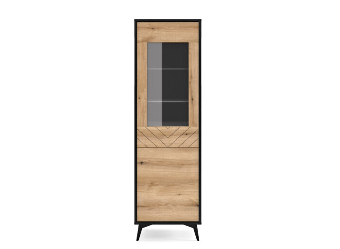 Vitrine 2 portes Chêne et Noir pieds métal 54cm – THAÏS