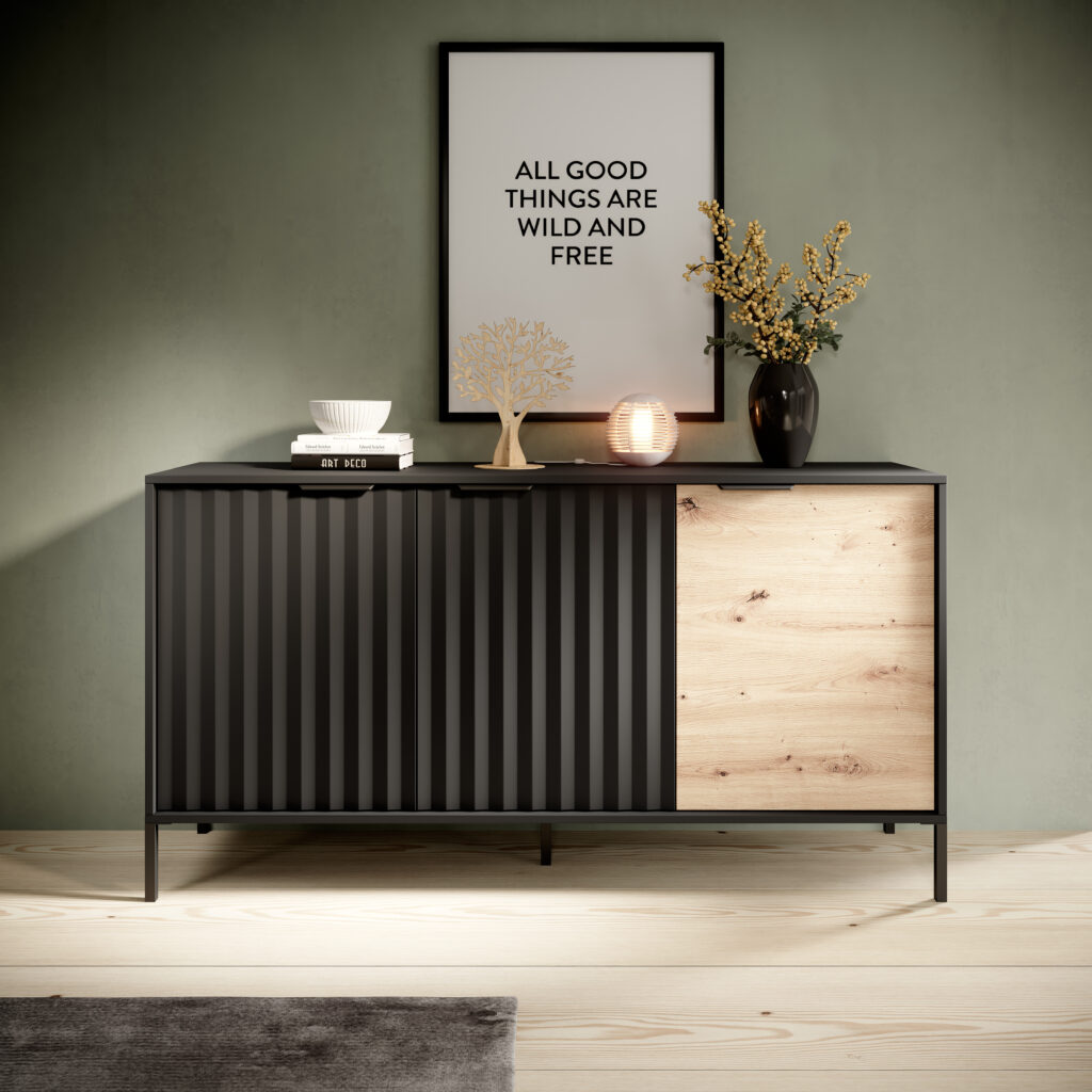 Buffet 3 portes LIEF tendance KAMAZZA noir et bois