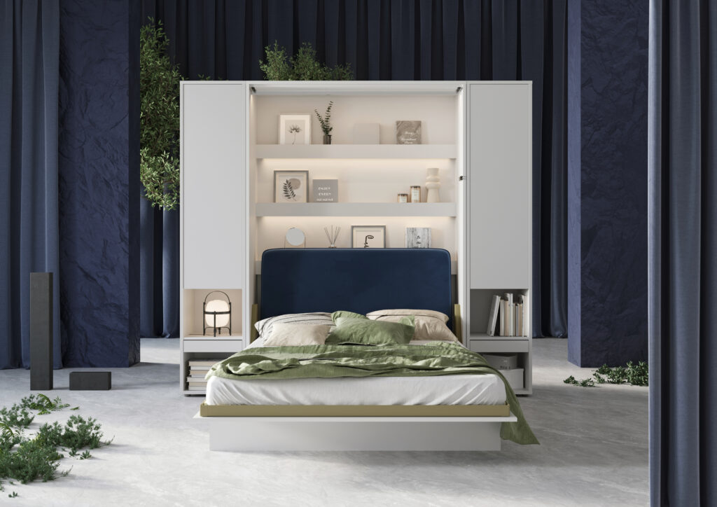 Optez pour l'Ensemble Chambre SMART - Lit Escamotable 2 Étagères et Tête de lit pour un intérieur fonctionnel
