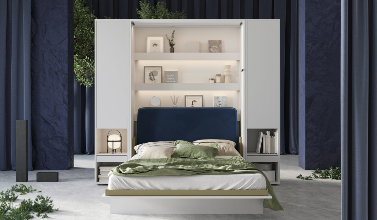 Optez pour l'Ensemble Chambre SMART - Lit Escamotable 2 Étagères et Tête de lit pour un intérieur fonctionnel