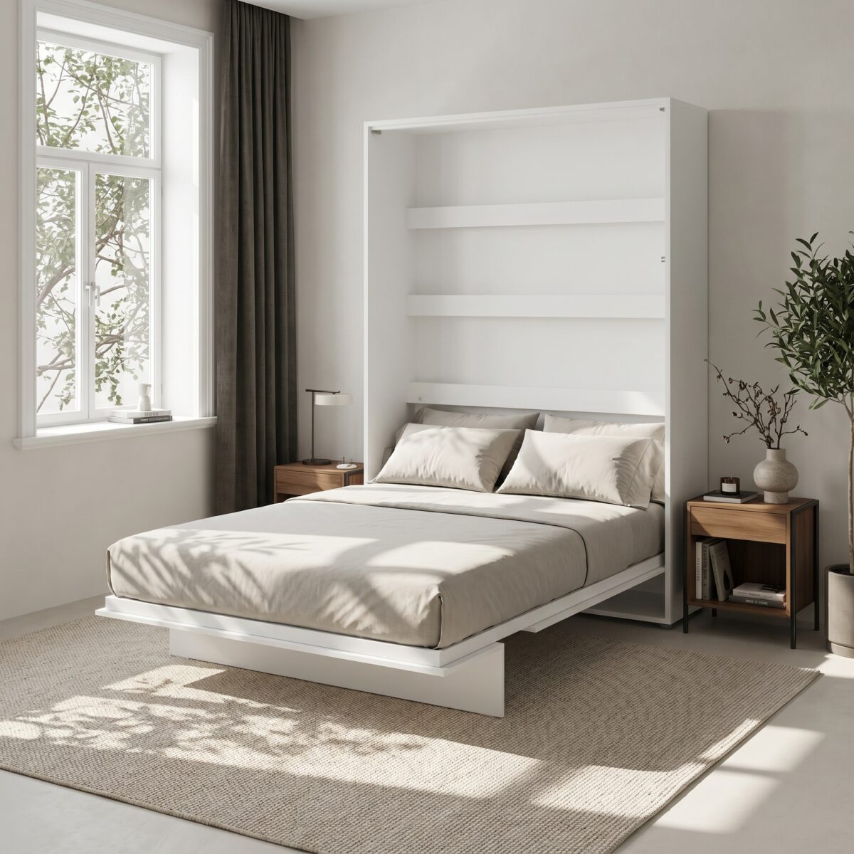 Lit escamotable blanc mat 140x200