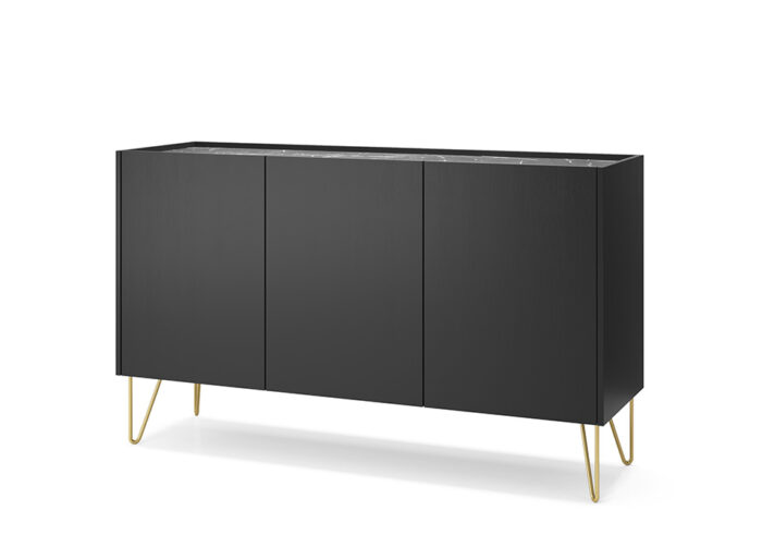 Buffet 3 portes Noir pieds métal 144 cm – ALICIA