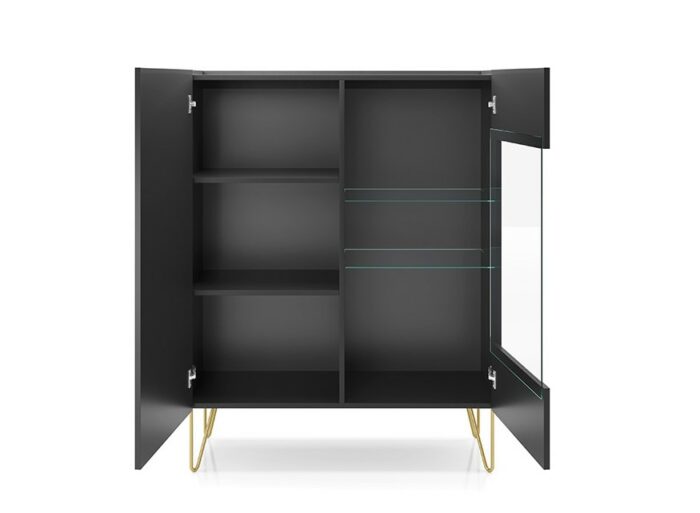 Vitrine 2 portes noir pieds métal 100 cm – ALICIA