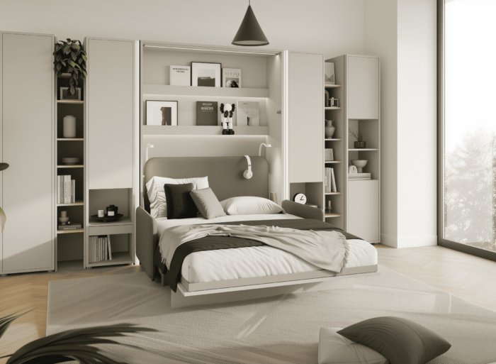 Lit escamotable SMART canapé vert ouvert