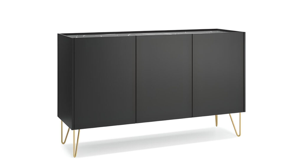 Buffet 3 portes Noir pieds métal 144 cm - ALICIA