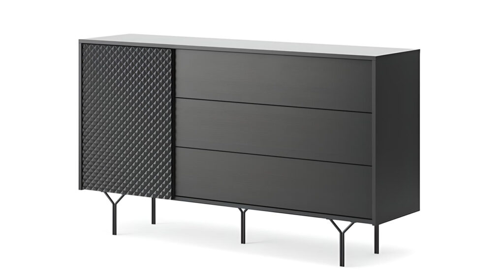 Buffet 3 tiroirs 1 porte pieds métal Noir 145 cm - LENA