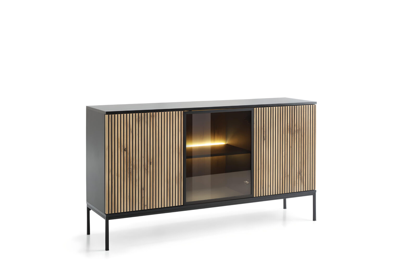 Buffet MAEL un design moderne et des lignes épurées, avec un éclairage LED subtil pour une ambiance cosy et élégante