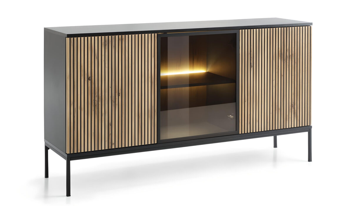 Buffet MAEL un design moderne et des lignes épurées, avec un éclairage LED subtil pour une ambiance cosy et élégante2