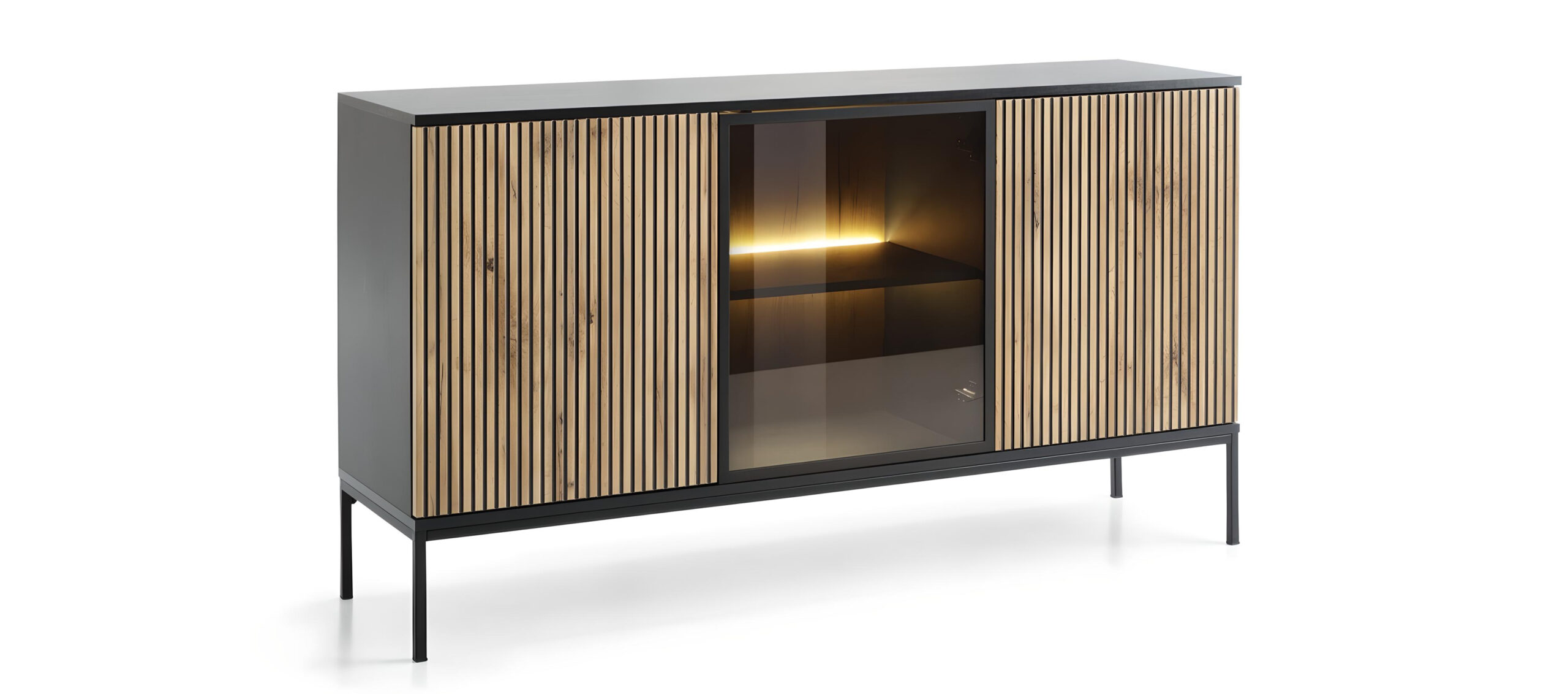 Buffet MAEL un design moderne et des lignes épurées, avec un éclairage LED subtil pour une ambiance cosy et élégante2