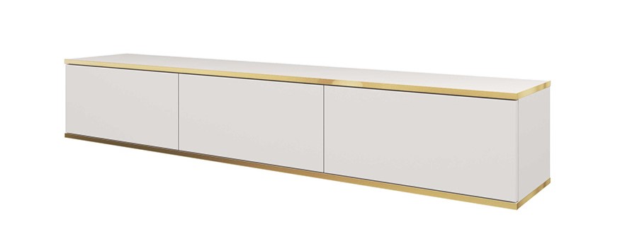 Meuble télé suspendu 175 cm - ALBA blanc et or