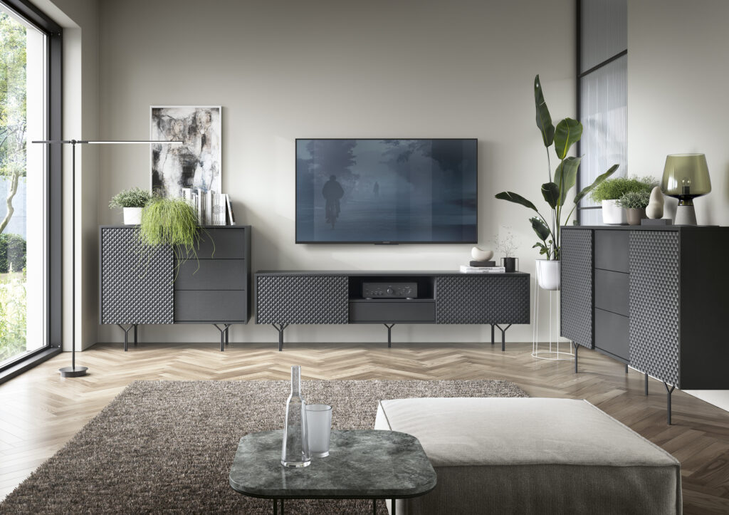 Le meuble télé LENA allie la finesse du design moderne à la praticité.