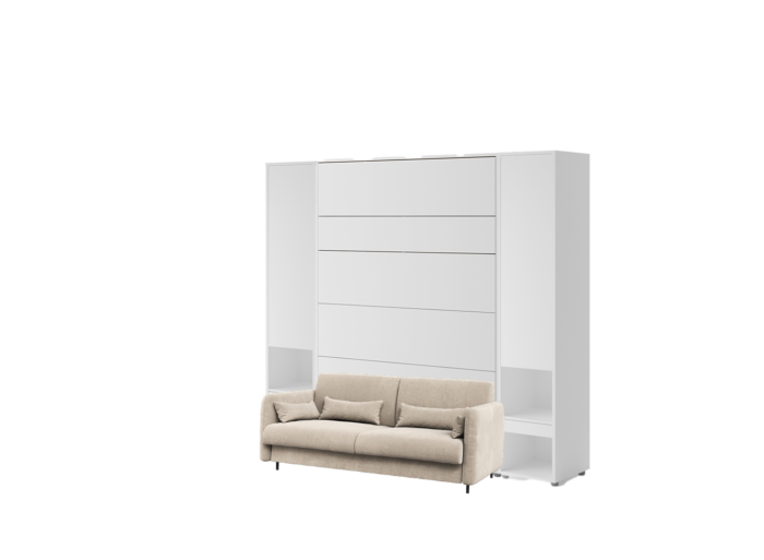 Lit dans armoire canapé crème à bouclettes - 140x200 SMART blanc