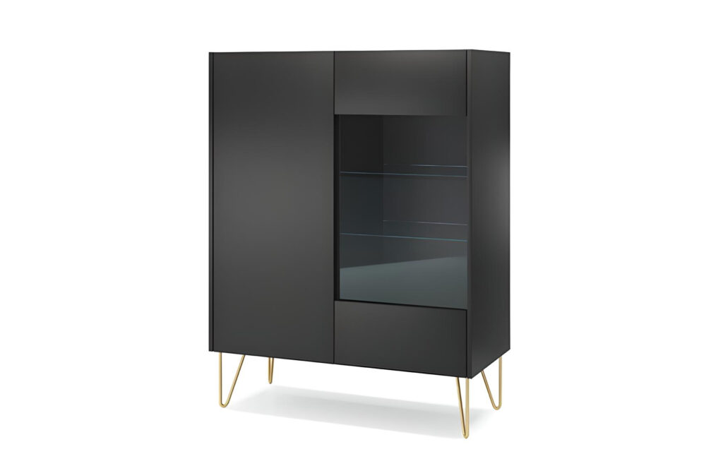 Vitrine 2 portes noir pieds métal 100 cm - ALICIA